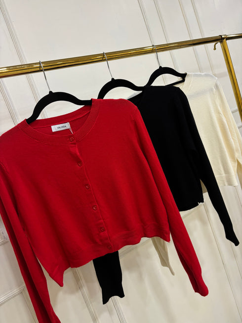 Casual Round Knitted Crop Cardigan